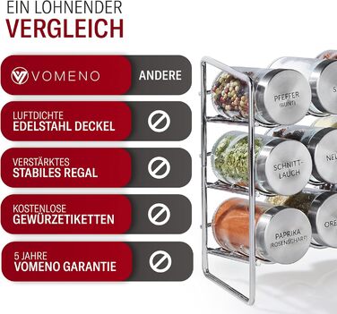 Набір з 18 баночок для спецій зі стійкою 30 x 8,5 х 19 см на 3 полиці Vomeno