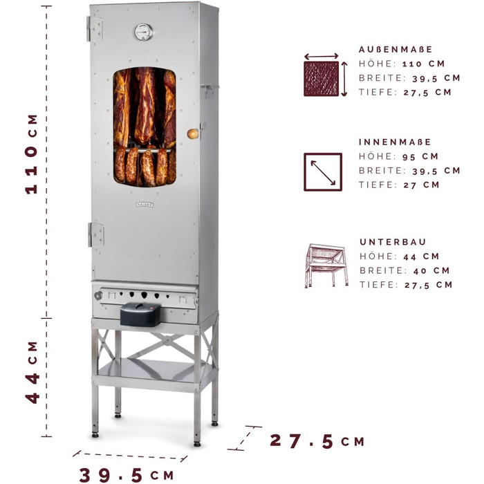 Високоякісна коптильня з нержавіючої сталі електрична 154 см KAISER