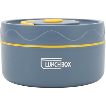 Термоконтейнер Tissting з ручкою, контейнер для гарячого обіду на 420 мл, коробка для обіду Bento, двошаровий портативний термоконтейнер круглої форми з нержавіючої сталі 304 (теплоізоляційна модель синій)