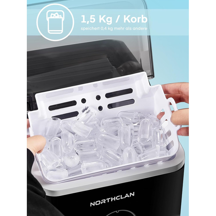 Переможець тесту льодогенератора 2024 року, 14 кг за 24 години, 9 кубиків льоду за 6-8 хвилин, тиха робота, льодогенератор потужністю 120 Вт з ложкою та кошиком, маленький льодогенератор для дому та офісу (чорний)