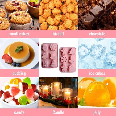 Силіконова форма Vulevirtue з 2 предметів, різдвяні силіконові форми для випічки, силіконова форма для випічки, для різдвяної випічки, тортів, фондану, імбирного печива, шоколаду, желе, мила (12 різдвяних елементів)