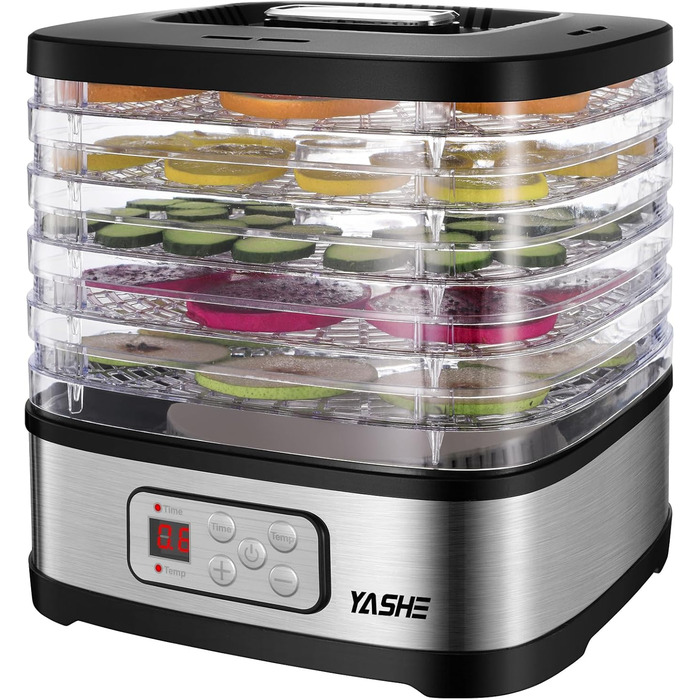 Дегідратор на 5 полиць з електронним керуванням 240 Вт, чорний YASHE