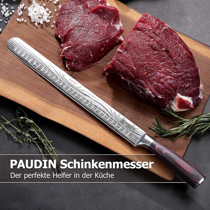 Набір ножів PAUDIN, набір кухонних ножів із 3 предметів з високоякісної вуглецевої нержавіючої сталі, набір ультрагострих ножів із кухарським ножем, тесаком, універсальним ножем, професійним кухарським ножем з рукояткою пакавуд