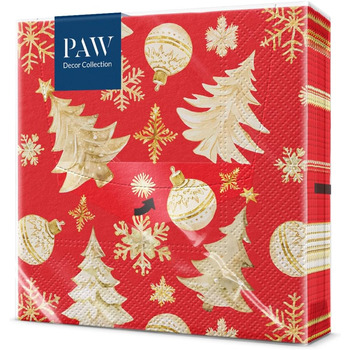 Серветки 3-шарові (33 x 33 см) I 20 шт. I Різнокольорові паперові серветки, ідеальні для різдвяного столу I Серветки - Різдво, зима, зірки, сніг, сніговики I (Золоті ялинки)