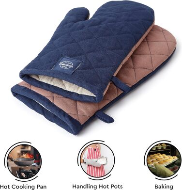 Рукавички для духовки та мікрохвильової печі Encasa Homes Extra Long (2 шт.) для кухні - Силіконові сріблясті, термостійкі - Захищають руки від гарячого обладнання - (18 x 30 см, шотландсько-блакитні)