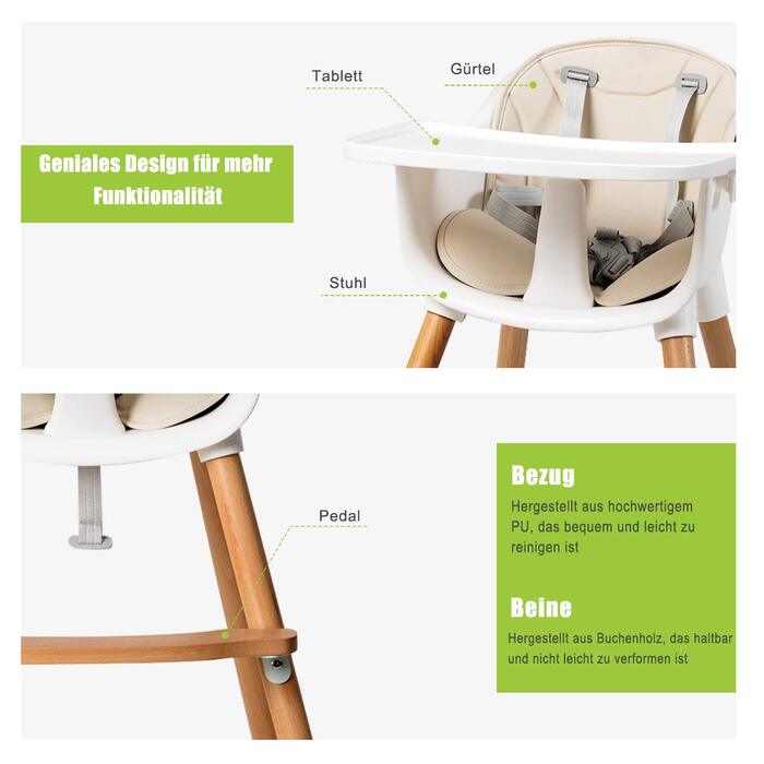 Дитячий стільчик для годування 2-в-1 від 6 місяців COSTWAY