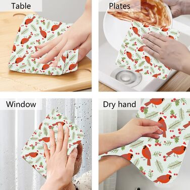 Набор из 2 рождественских кухонных полотенец 31,5 x 34,5 см с подвесной петлей, Рождественские птички WADORN