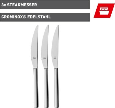 Набір ножів Silit Trend для стейків, 3 шт., 23,2 см. Ніж для стейків з нержавіючої сталі з серрейторною заточкою, ковані леза, ніж для піци. Міцні, стійкі до подряпин, можна мити в посудомийній машині.