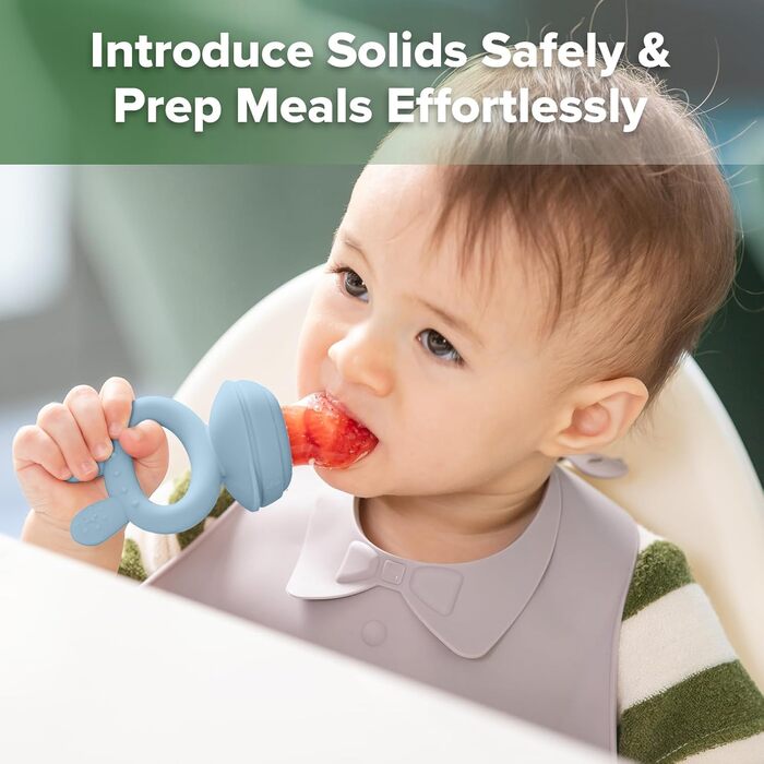 Годівниця для дитячого фруктового харчування Haakaa та міні-лоток для перекусів у морозильній камері, форми для морозива без бісфенолу А для безпечного самостійного годування немовлят, від 4 місяців (горохово-зелений) (небесно-блакитний)