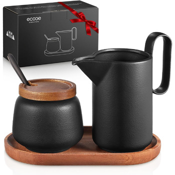 Набор для молока и сахара с крышкой и металлической ложкой, 5 предметов черный ecooe