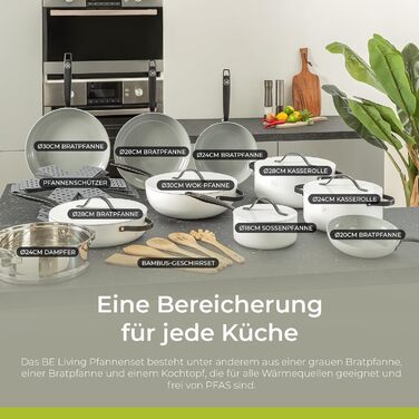 Каструля Be Living Essential з кришкою Ø 28 см з кришкою, антипригарна кераміка, індукційна, без PTFE та PFOA, (7 літрів, біла)