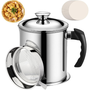 Контейнер для відбору олії 2 л з кришкою, нержавіюча сталь Cyiecweu