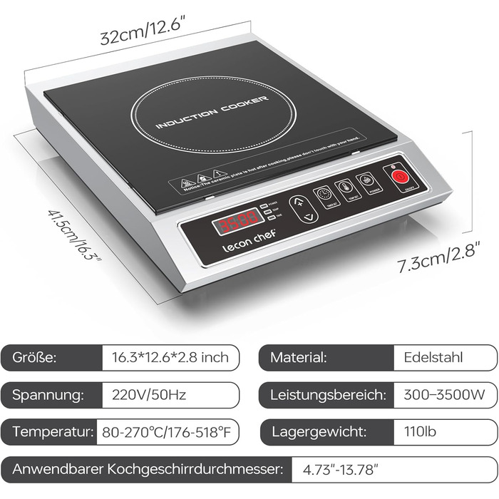 Индукционная варочная поверхность 3500 Вт lecon chef