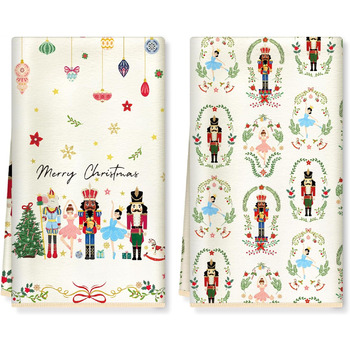 Набір з 2 різдвяних кухонних рушників 60 x 40 см Лускунчики Arquiel