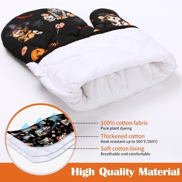 Різдвяний набір із 2 рукавичок для духовки та підставок для каструль Arquiel, 100 бавовняні кулінарні рукавички, термостійкі кухонні рукавички для приготування їжі, різдвяні подарунки на кухню для жінок (Хелловін 02, рукавички для духовки підставки для ка