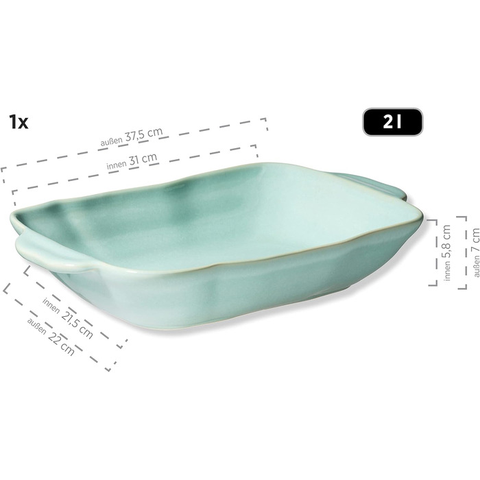 Серія Вера Каструлі з реактивною глазур'ю в наборі з 2 шт. , стійка до подряпин і порізів, прямокутна, керамічна (зелена), 931846