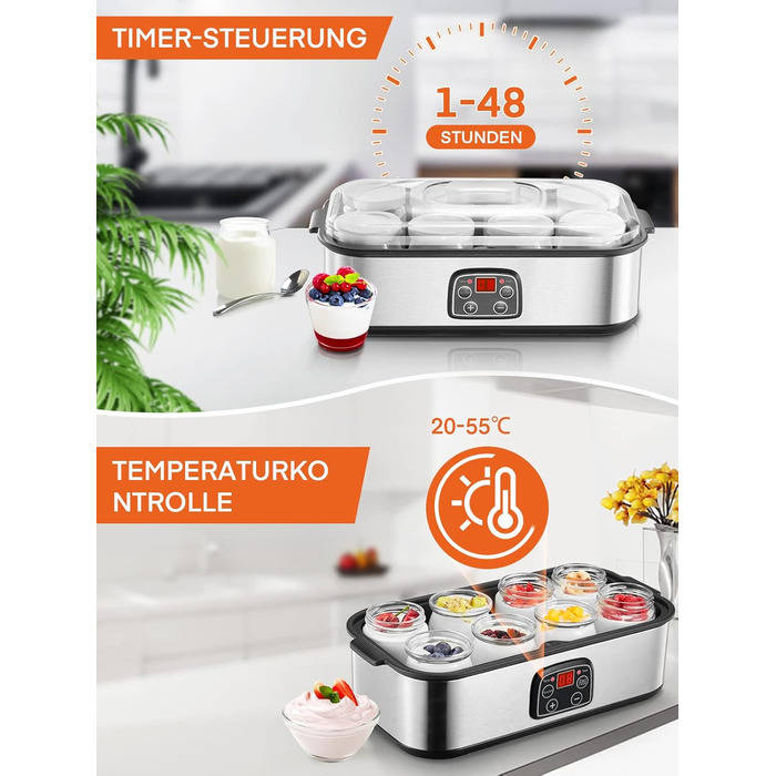 Йогуртниця з 8 баночками та кришками FOHERE