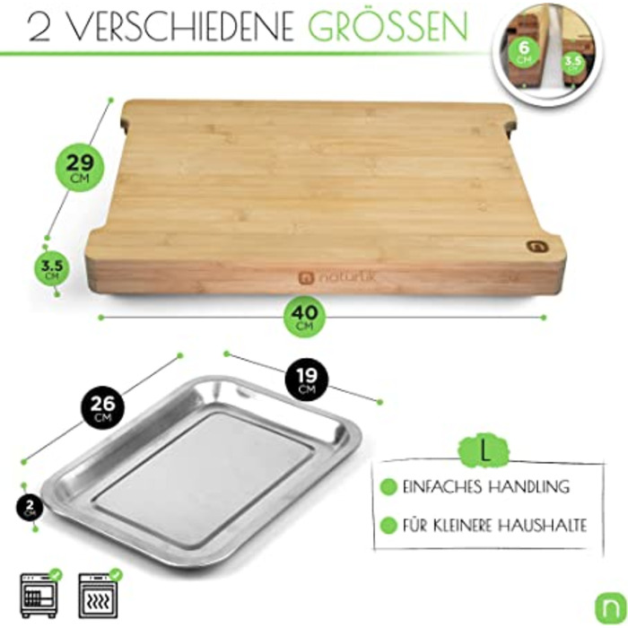 Обробна дошка з 2-ма висувними ящиками, бамбукове дерево ‎40 x 29 см Naturlik