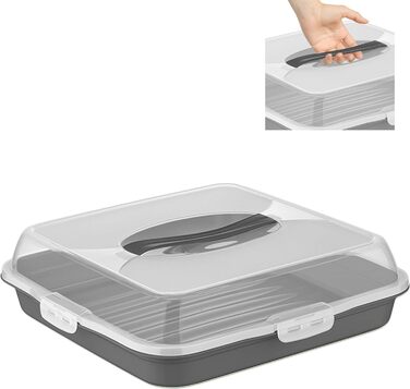 Коробка для транспортування торта з кришкою, капюшоном і ручкою. Коробка для зберігання, контейнер для торта, тарілка для торта, контейнер для торта, коробка для торта, тарілка для торта, начинка для торта, дзвіночок для торта - (антрацит, квадрат)