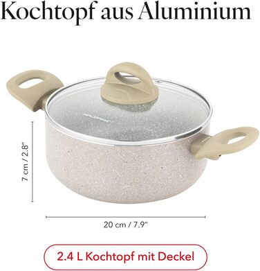 Алюмінієва каструля FLORINA 16 см 1,6 л Підходить для індукції Керамічне покриття, стійке до подряпин М&39яка ручка під дерево Термостійка Для всіх варильних поверхонь Легко миється (ISLA, 2,4 л - 20 см)