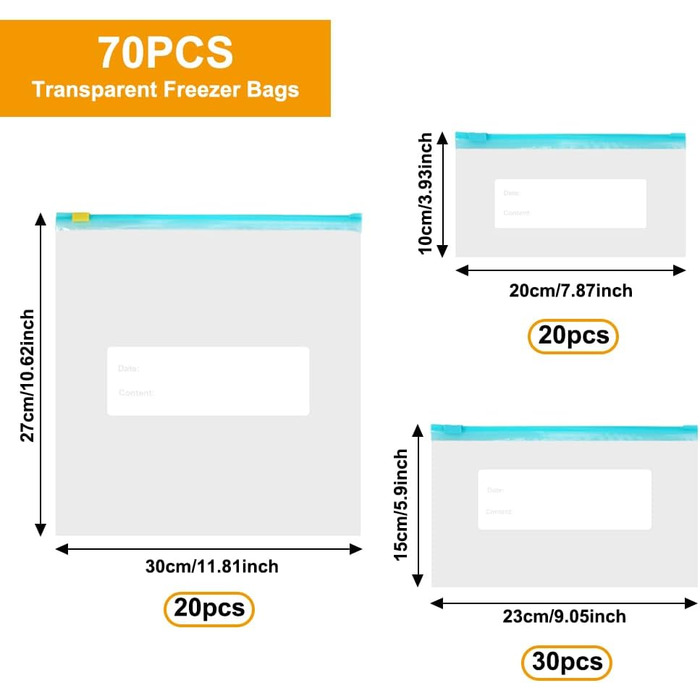 Вакуумні пакети 70 пакетів 10 х 20/ 15 х 23/ 27 х 30 см KineticKraft