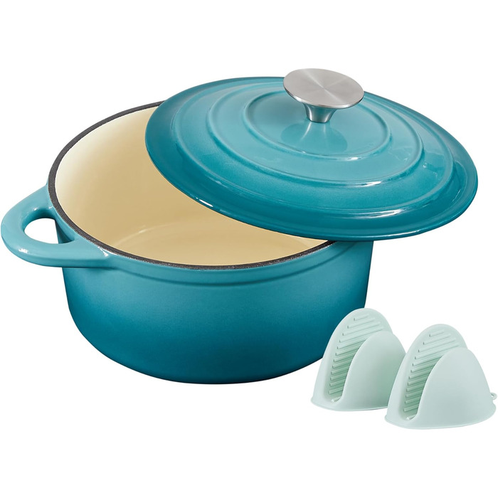 Чавунна форма для запікання 24 см, емальована з кришкою, включаючи 1 пару силіконових рукавиць Nilpferd