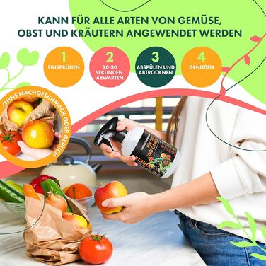 Натуральний засіб для чищення фруктів та овочів - Веганський засіб для чищення овочів - Видаляє віск, бруд, пил та інші забруднення (2 x 500 мл) (500 мл (1 упаковка))