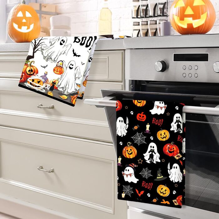 Кухонні рушники Arquiel Retro Luscuncher з мікрофібри, 2 шт., зимові кухонні рушники, абсорбуючі, подарунок на свято, новосілля, прикраса кухні (Хелловін 02, 40 x 60 см)