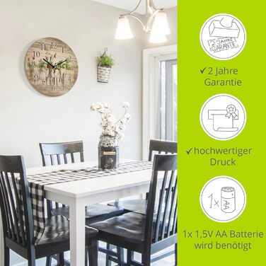 Настінний декор ARTLAND настінний годинник з дерева без цокання безшумний круглий Ø 30 см кухонний годинник кава капучино круасан T5XO Капучино та круасан (трави у пляшечках, кварцовий годинник)