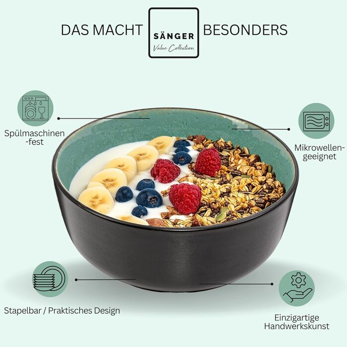 Кам&39яні миски для пасти 6 предметів, набір мисок для пасти на 6 осіб, набір мисок, придатний для миття в посудомийній машині та мікрохвильовій печі, велика багатофункціональна миска темно-сірого кольору 750 мл VALUE COLLECTION (Фіджі, миски 6 предметів)