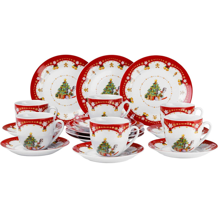 Кавовий сервіз на 18 предметів для 6 осіб, білий з різдвяним декором "Різдвяна магія" Van Well