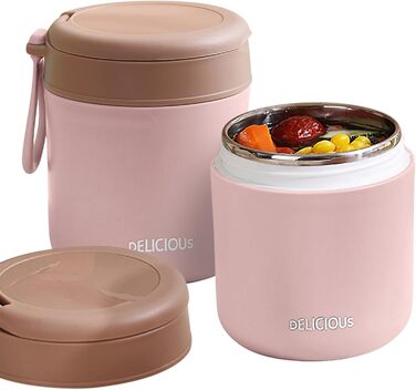 Герметичний ізольований харчовий контейнер, термоконтейнер, нержавіюча сталь, вакуумний харчовий контейнер з ложкою, для школи, роботи, пікніка (одношаровий) (рожевий)