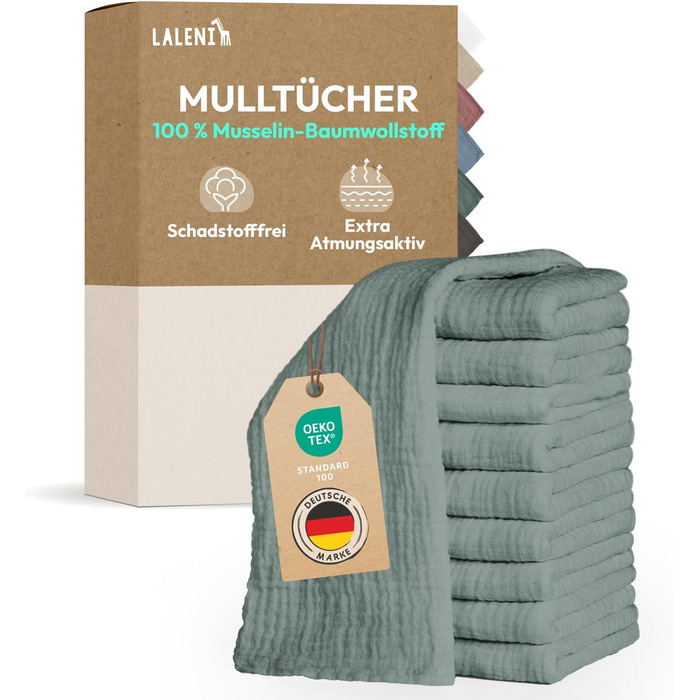 Набір рушників для дітей 10 шт. 70 х 70 см сланцево-зелений Laleni