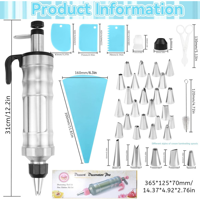 Шприц кондитерський з насадками для декору тортів і кексів, чорний Erzekrim