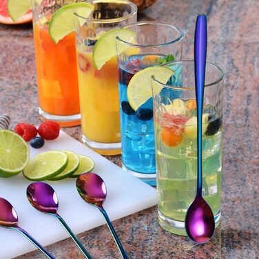 Набір ложок GRWE для лате макіато, золотистий, 6 предметів, 22 см, довгі ложки, ложки для коктейлів, десертні ложки, ложки для морозива, ложки для кави з льодом, нержавіюча сталь, можна мити в посудомийній машині (райдужний)