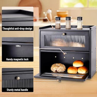 Дворівнева хлібниця 36,5 x 24 x 34 см, чорна Lnopever