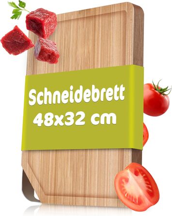 Обробна дошка RSLE Basic Line - 39 x 26 см, високоякісна бамбукова обробна дошка з жолобком для соку та нековзними гумовими ніжками, може використовуватися як дошка для нарізання та подачі, міцна дерев&39яна дошка для кухні (48 Д x 32 Ш см)