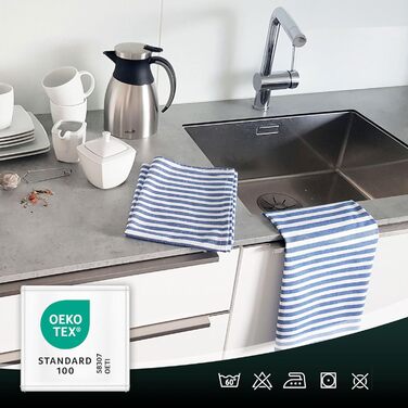 Набір кухонних рушників ZOLLNER із 5 бавовняних рушників 50x70 см вбираючі та міцні кухонні рушники можна прати до 60C у смужку якість для громадського харчування сертифіковано Oeko-Tex (синій)