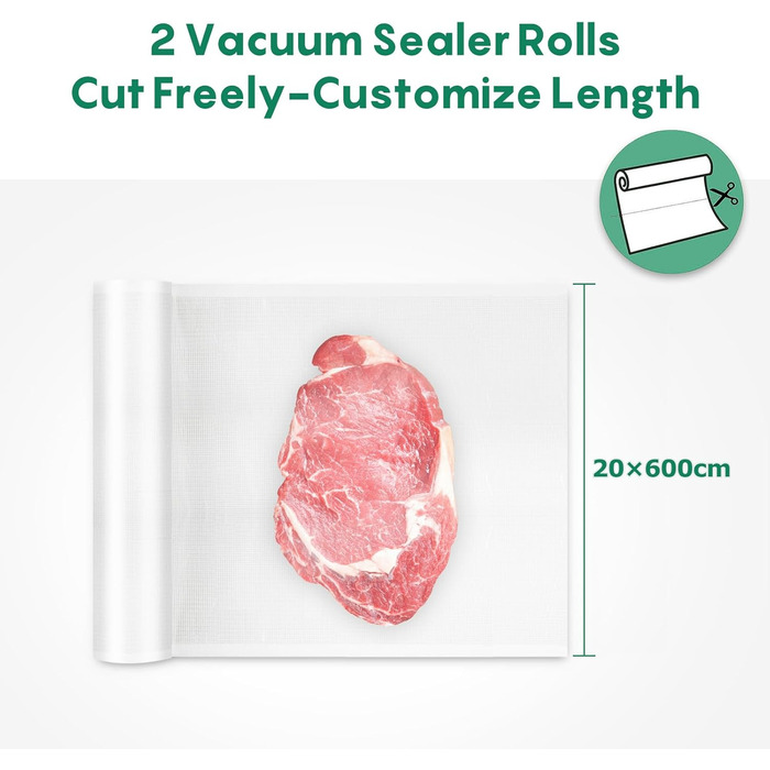 Вакуумні пакети FRESKO, 2 рулони, 28 x 600 см, професійні пакети для вакуумного пакування, розмір підходить для всіх вакуумних пакувальників, без BPA, тиснені повітряні канавки, пакети для заморожування методом су-від (2 рулони 20 x 600 см)