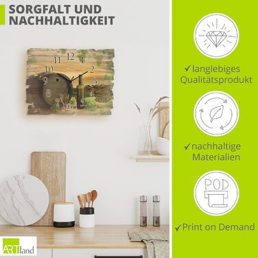 Настінний декор настінний годинник без цокання з дерева радіогодинник безшумний прямокутний 40x30 см їжа бакалія спеції трави лимон чилі вінтажний сільський U1RK трави (вино, радіогодинник)