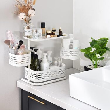 Стойка для специй APEXCHASER, 3-уровневый вращающийся держатель для специй, вращающийся на 360 хранилище для специй, металлический кухонный органайзер для бутылки специй, банки для специй 35 * 19 * 37,5 см (высокий, белый)