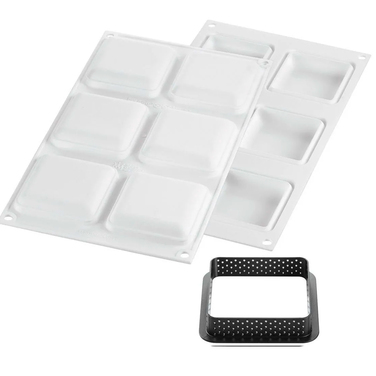 KIT TARTE RING SQUARE 80x80 MM Форма силіконова 67 x 67 h15 mm + 6 квадратних кілець  (80 x 80 h20 m