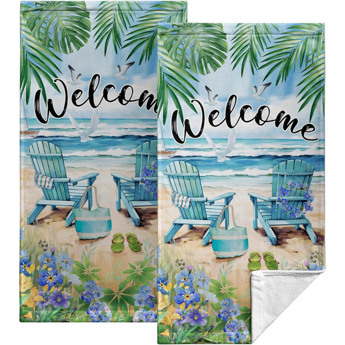 Різдвяні кухонні рушники Kwlegh, рушник для рук, рушник для пальців у формі різдвяної ялинки з цукерками та сніжинками, набір з 2 шт. , милий чоловічий банный рушник, високопоглинаючі рушники, 36 шт. (літній пляж)