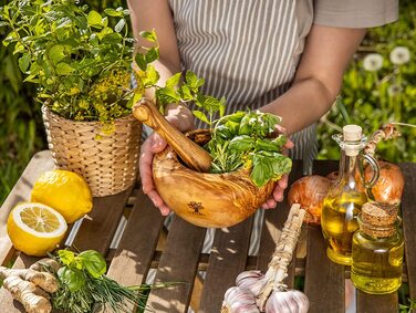 Ступка - Деревянная ступка - Устойчивая трава, ступка для специй Ø Диаметр ок. 12 см (круглый Ø 14 см)