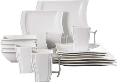 Серія Flora, 30 шт. Набір посуду з мармурової порцеляни Комбінований обідній сервіз з 6 кавовими чашками, 6 блюдцями, 6 десертними тарілками, 6 суповими тарілками та 6 плоскими тарілками (білими, 16 шт. кавовим сервізом)