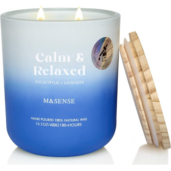 Ароматичні свічки M&SENSE Сосна та кедр у банці, велика соєва свічка 400 г з двома гнітами, час горіння 80 годин, ароматерапевтична свічка для йоги, спа та медитації. Подарунок для дівчини, дружини або матері. Сосна та кедр (евкаліпт та лаванда)