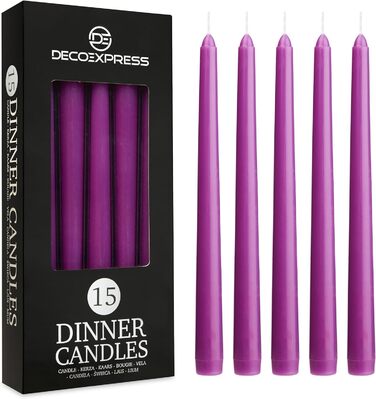 Набір свічок DECO EXPRESS Taper з 6, 10, 15 або 50 шт. , тривалий час горіння до 8 годин, без запаху (фіолетовий, набір з 15 шт. )