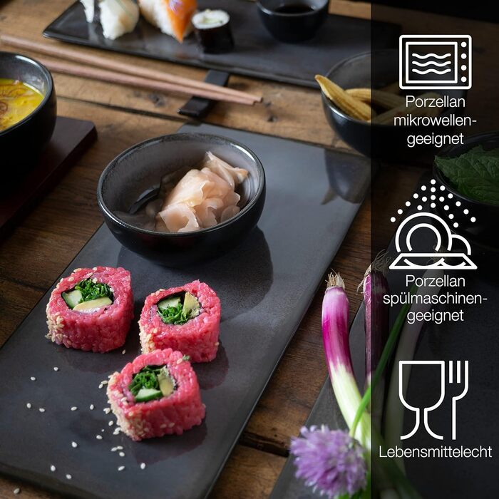 Набір посуду для суші на 4 персони - Сервірувальний набір з 3 шт. тарілкою - 4 шт. тарілками, місо-боул, миска та палички для їжі сірий, 29 шт.