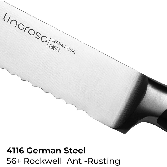 Ніж для чищення овочів linoroso 9 см Гострий фруктовий ніж Кухонні ножі Маленькі кухонні ножі Поковки з німецької вуглецевої сталі Ергономічна ручка з елегантною подарунковою коробкою - Classic Series (8-дюймовий ніж для хліба)