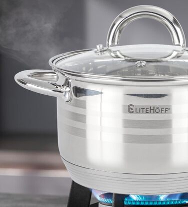 Набор из 3 кастрюль из нержавеющей стали со стеклянными крышками, 6 предметов E-4303 EliteHoff